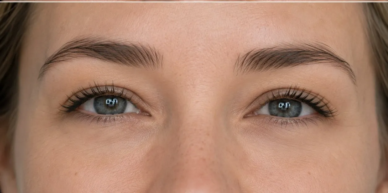Nedre øjenlåg før og efter Botox mod jelly rolls — efter behandling