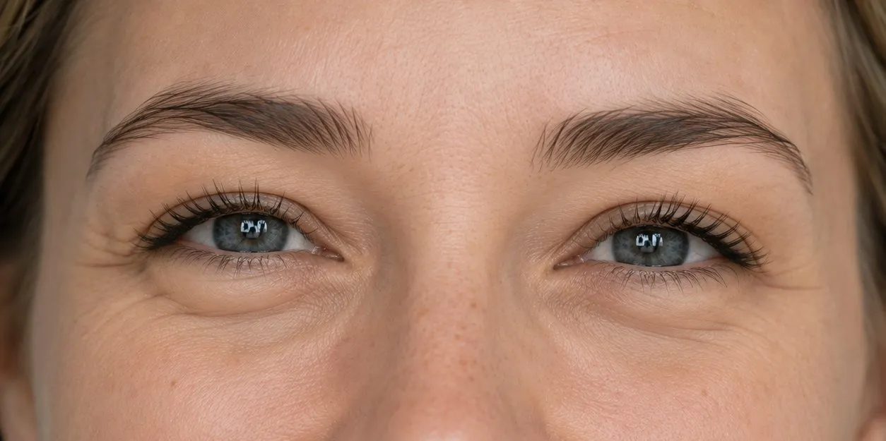 Nedre øjenlåg før og efter Botox mod jelly rolls — før behandling
