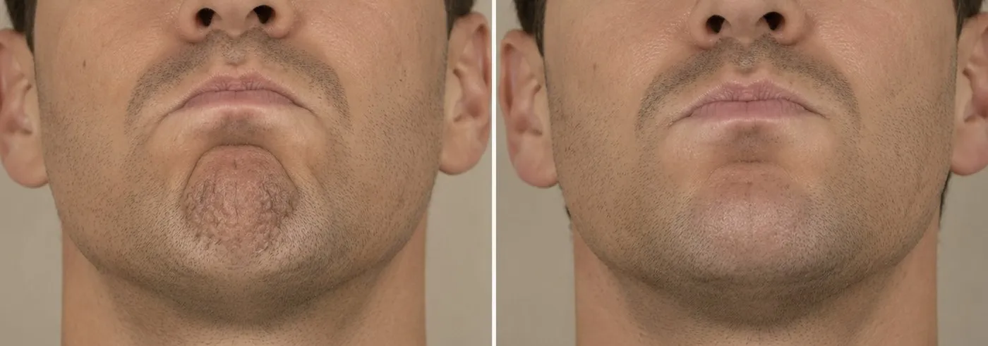 Hage før og efter Botox i mentalis-musklen — mand